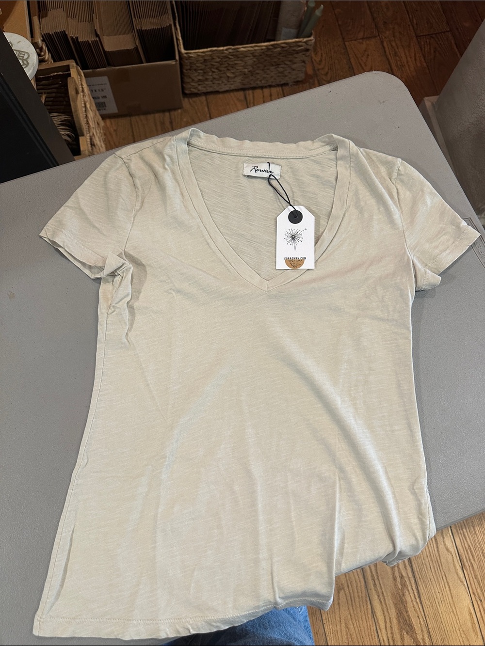 Splendid V-Neck Short Sleeve Tee in Light Beige